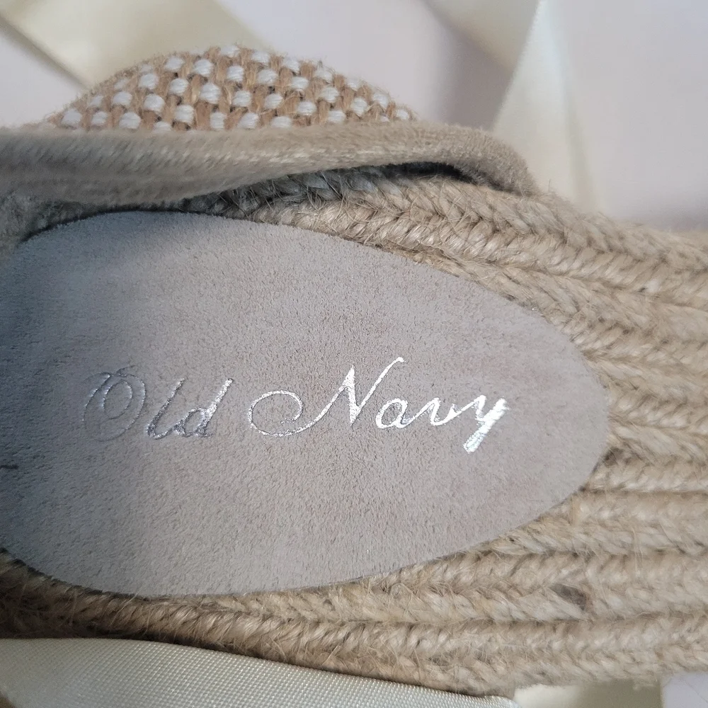 VTG Old Navy Women's Silver & Gold Satin Sequins Espadrille Shoes Size 8
